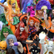 People pose for the camera at a Japanese Halloween parade.